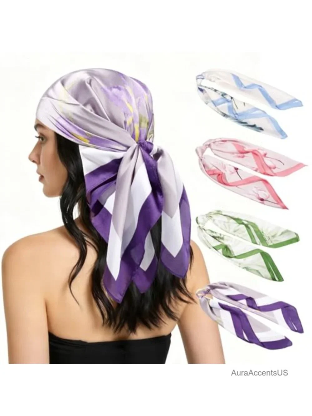 4 Pack Like Silk Scarf for Women Head Scarf Square Hair Bandana Fashion